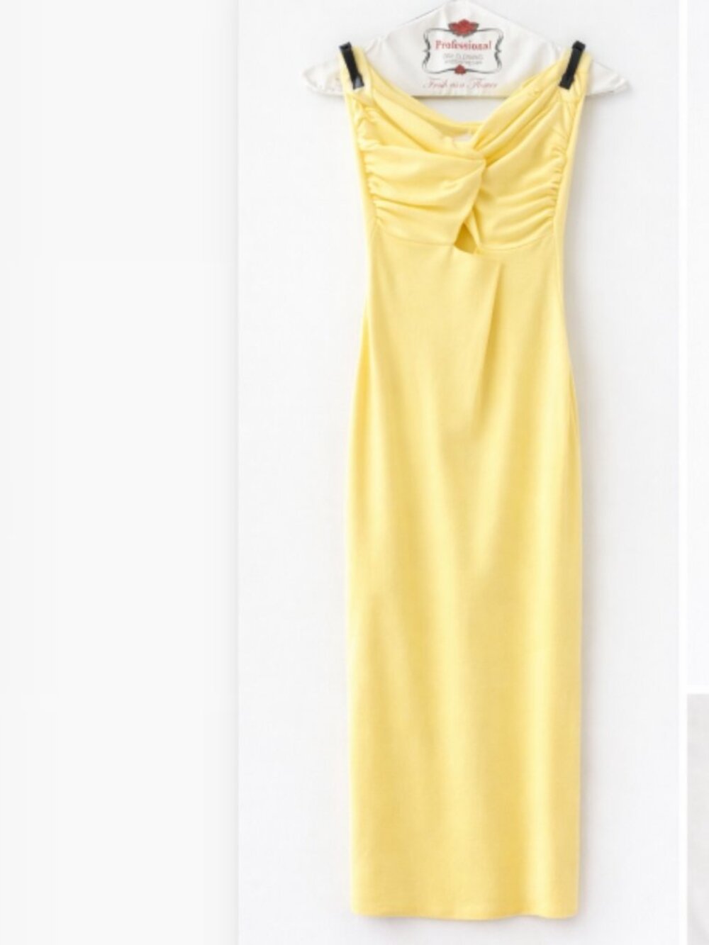 Yellow Ruched Midi Dress Size M